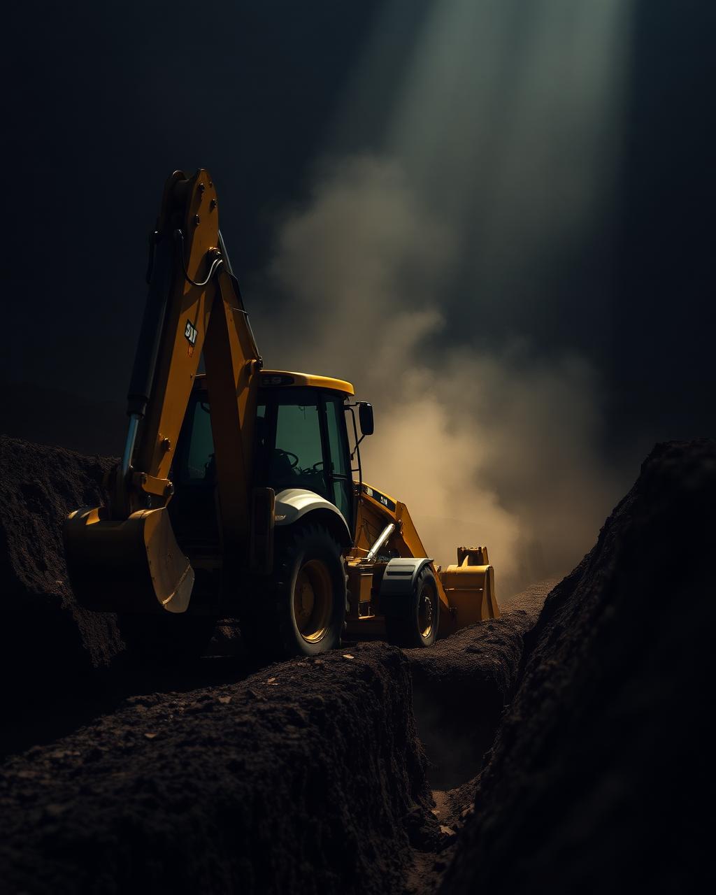 Backhoe loader digging a trench
