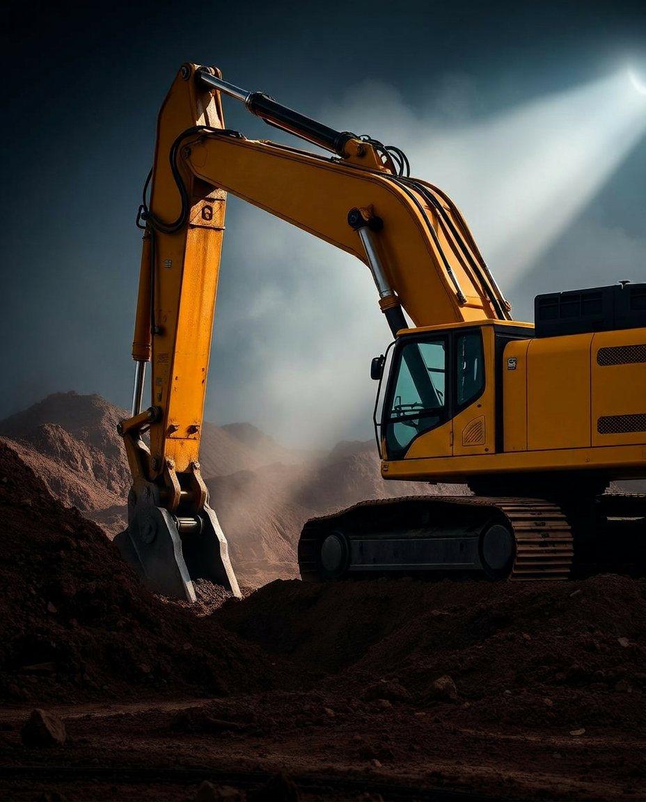 Hydraulic excavator digging at a construction site